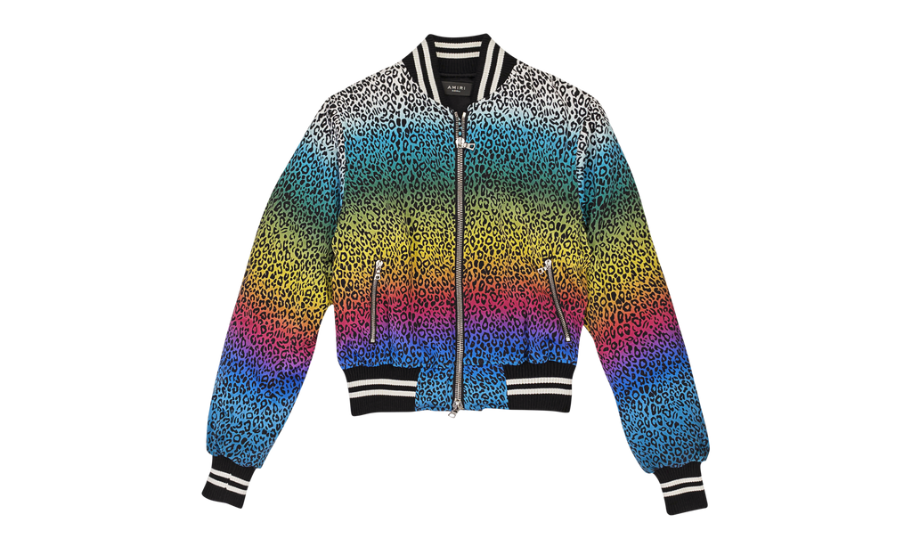Silk Rainbow Leopard Bomber Jacket "Black" WOBOM-SLRBLW