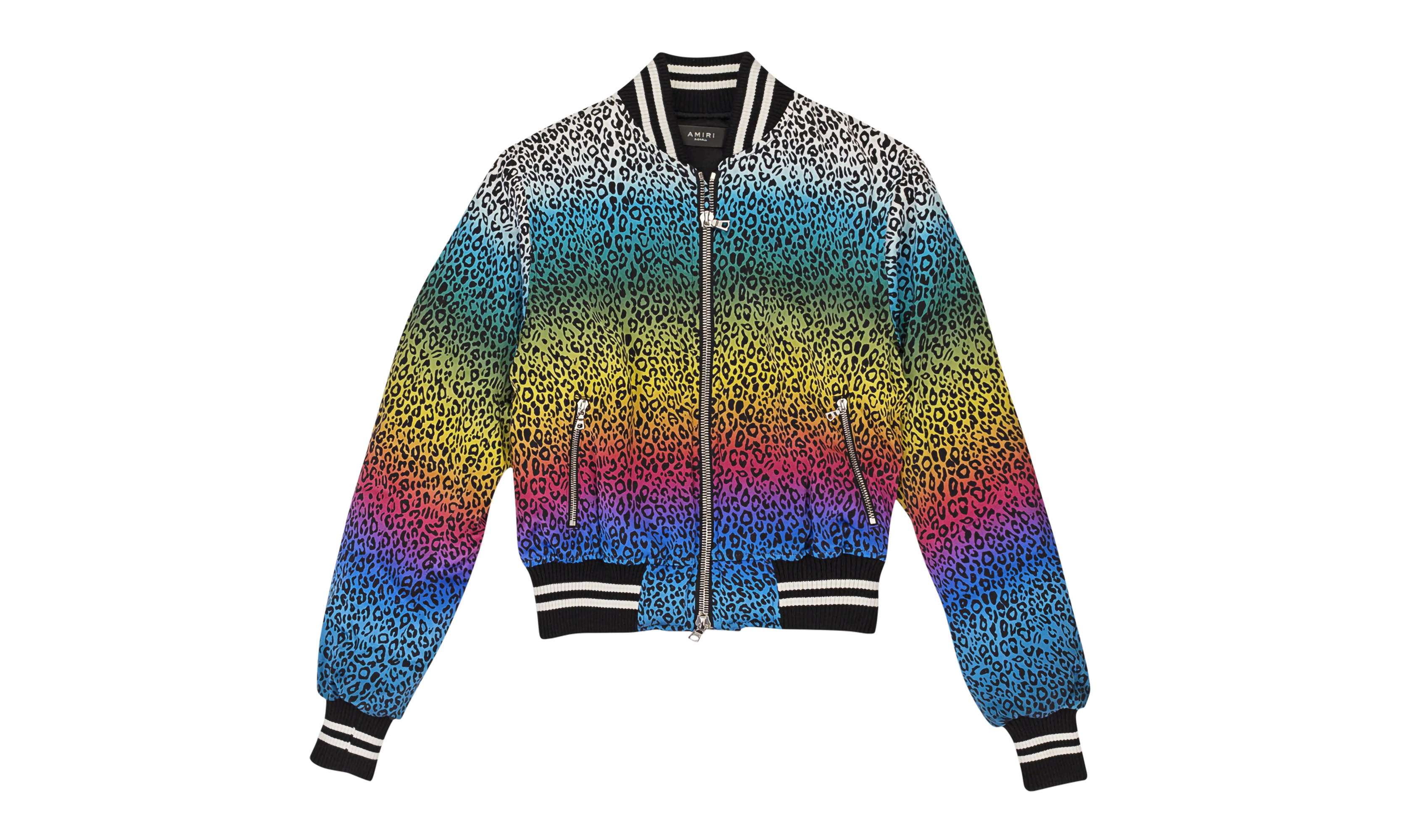 Silk Rainbow Leopard Bomber Jacket "Black" WOBOM-SLRBLW