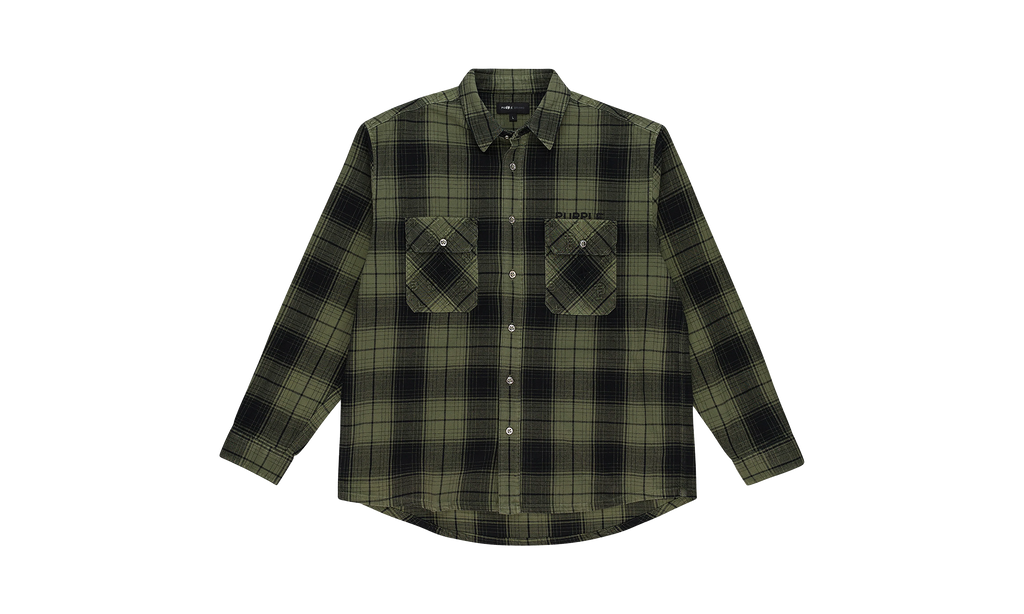 PLAID FLANNEL LS SHIRT CASUAL BUTTON-DOWN SHIRT "GREEN" PRP XTPS 0021
