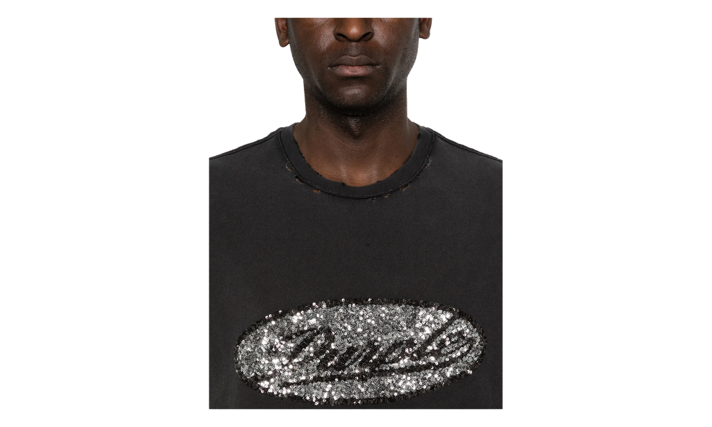 Sequin Script Sleeveless Tee "Black" P103 TBDS226