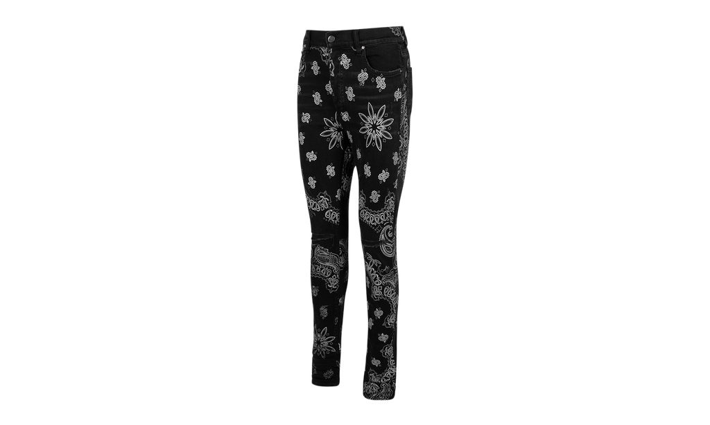Black Cotton Flocked Bandana Skinny Jeans "Black" MDS050023