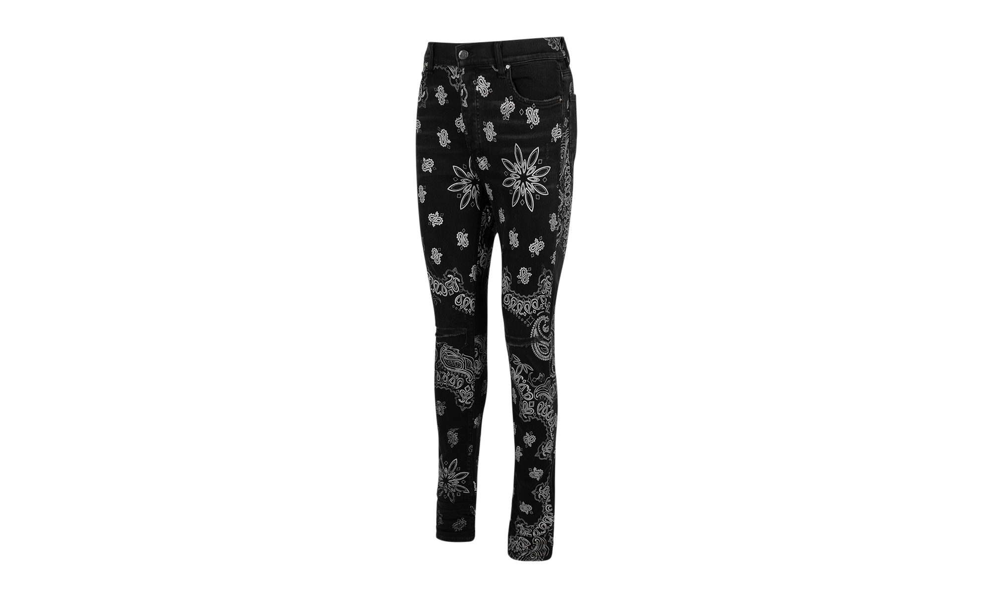 Black Cotton Flocked Bandana Skinny Jeans "Black" MDS050023