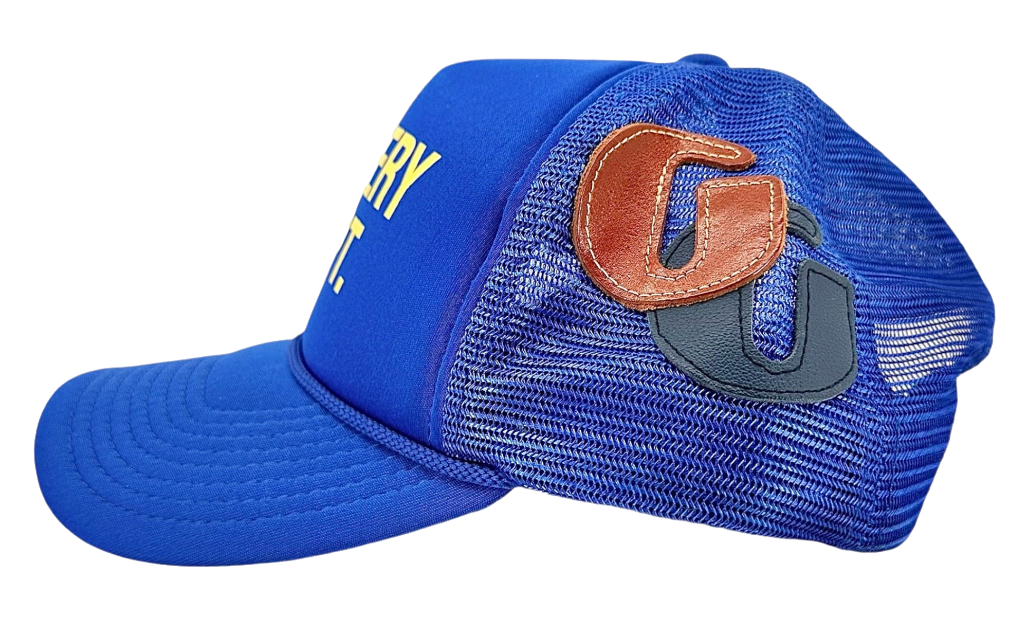 Logo Trucker Hat (4 G Patch Custom) "Blue Yellow" Qw