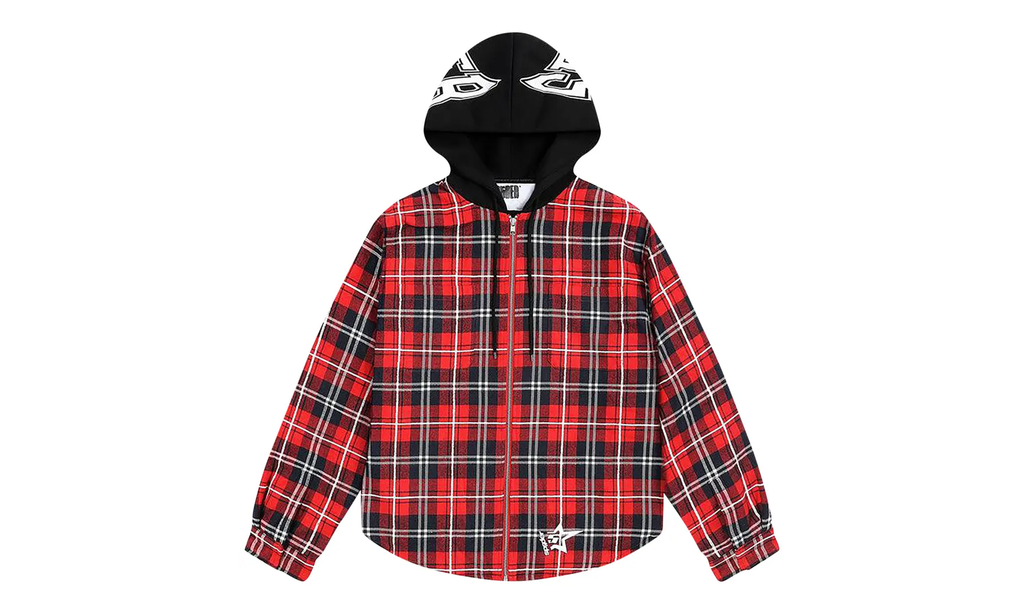 Hooded Zip Flannel Shirt Jacket "Red Plaid" SP5der227