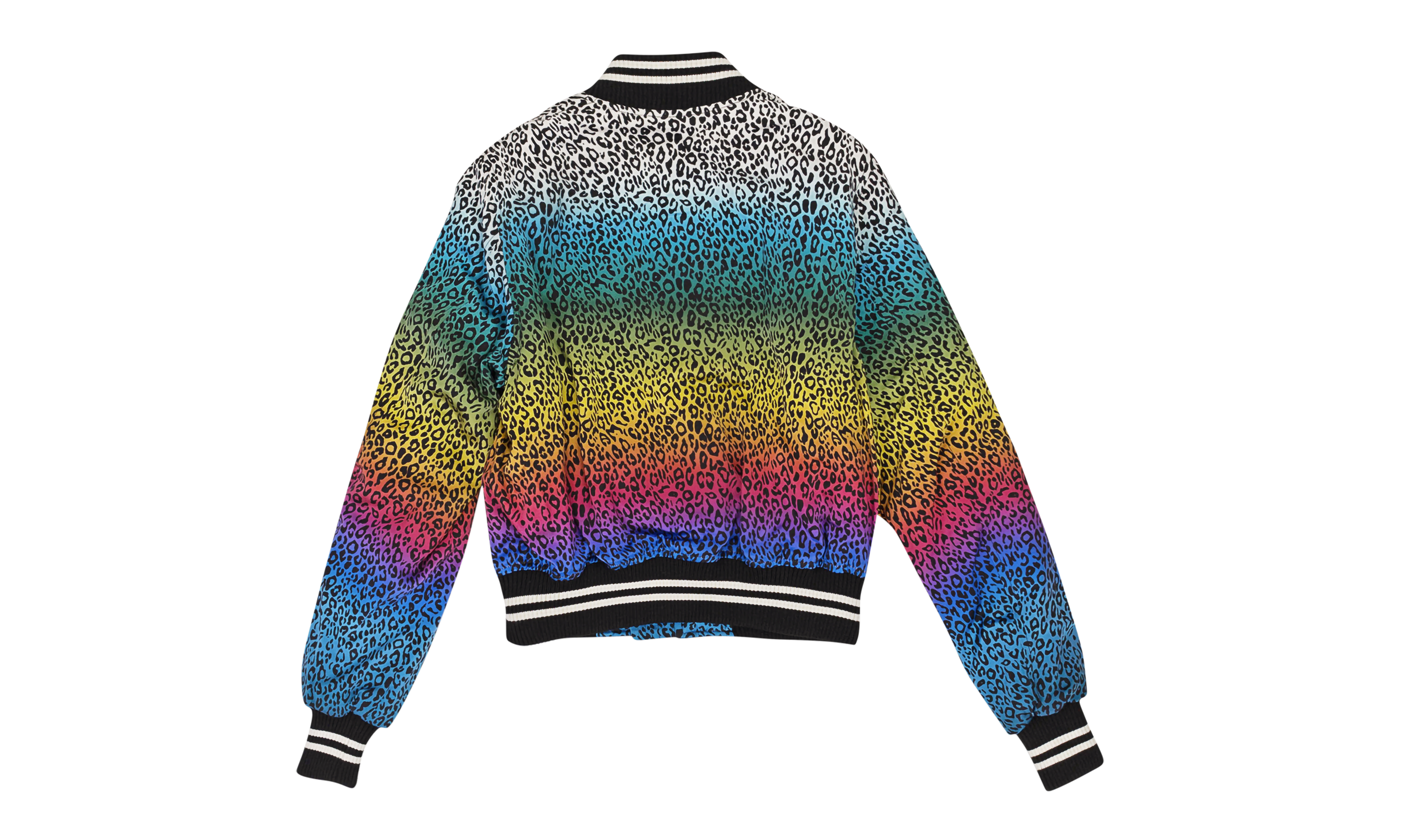 Silk Rainbow Leopard Bomber Jacket "Black" WOBOM-SLRBLW