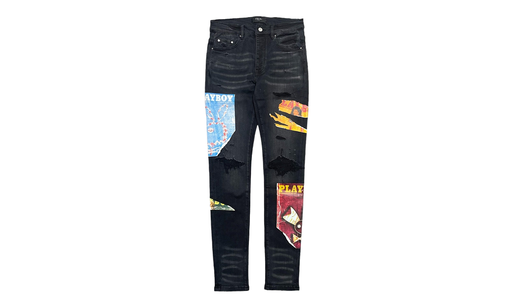 Playboy Magazine Printed Logo Jeans "Aged Black Multi" MDS081 023