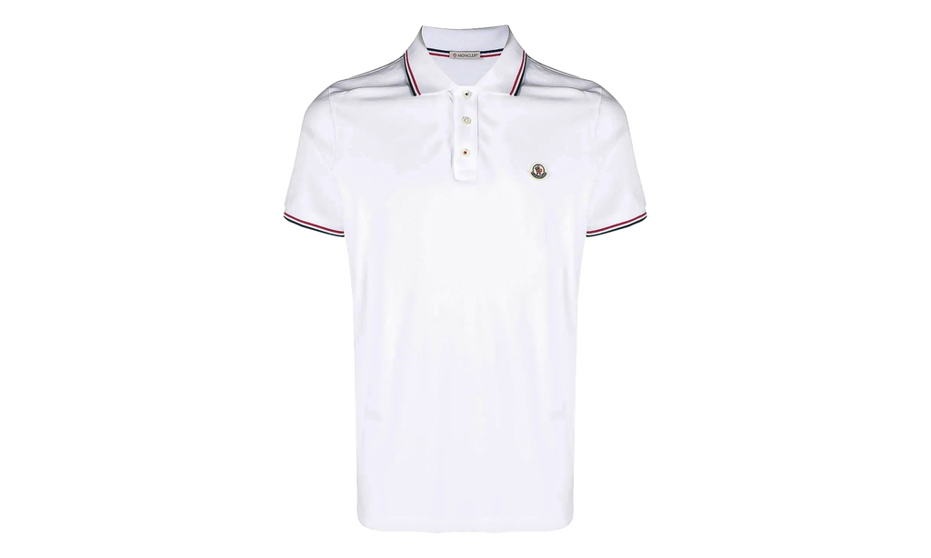 Striped Trim SS Polo Collar T-shirt "Brilliant White" MON59