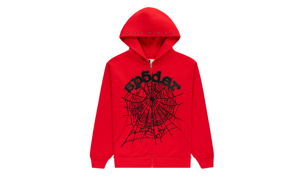 OG Web Studded Zip Hoodie "Red / Black" SP5der204
