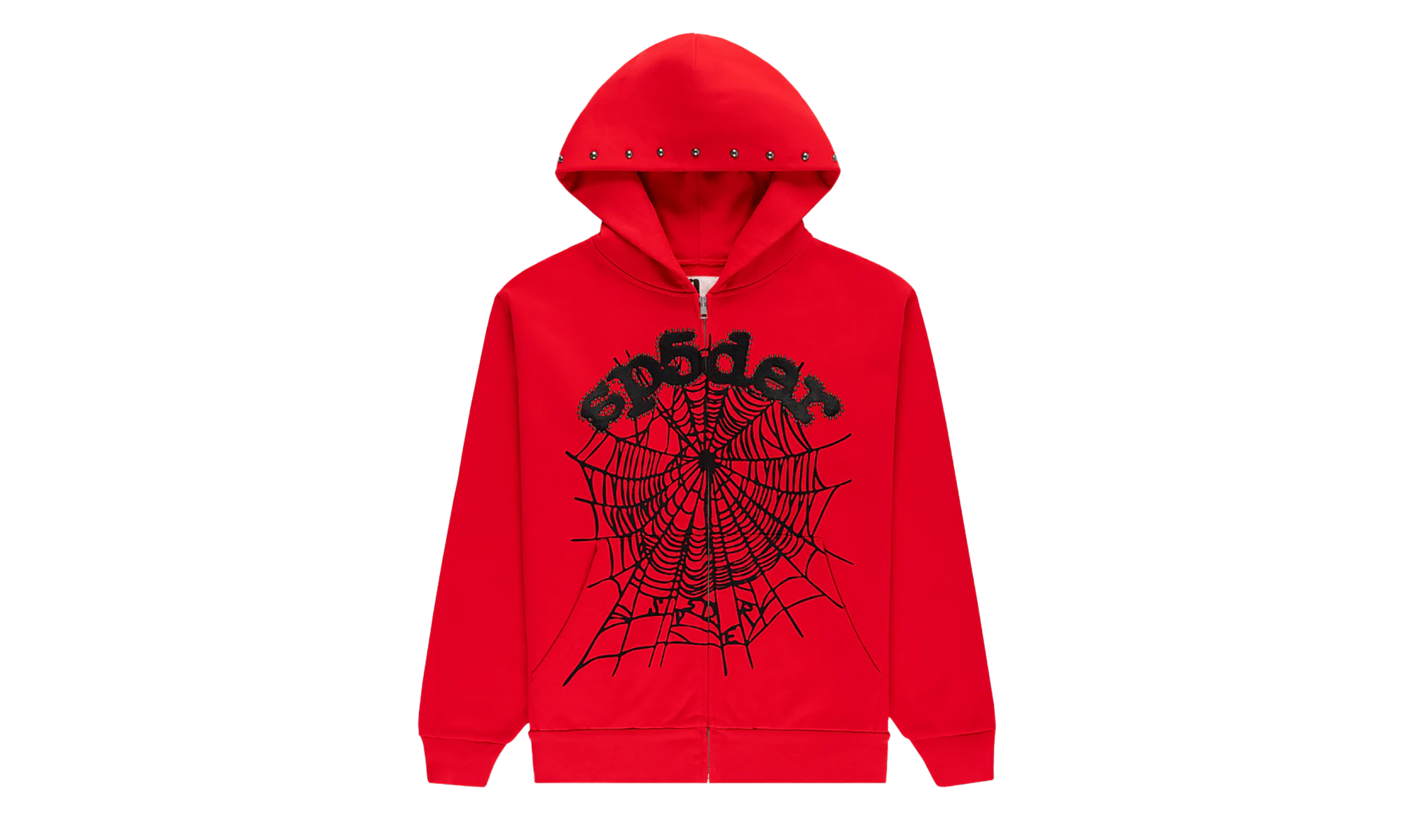 OG Web Studded Zip Hoodie "Red / Black" SP5der204