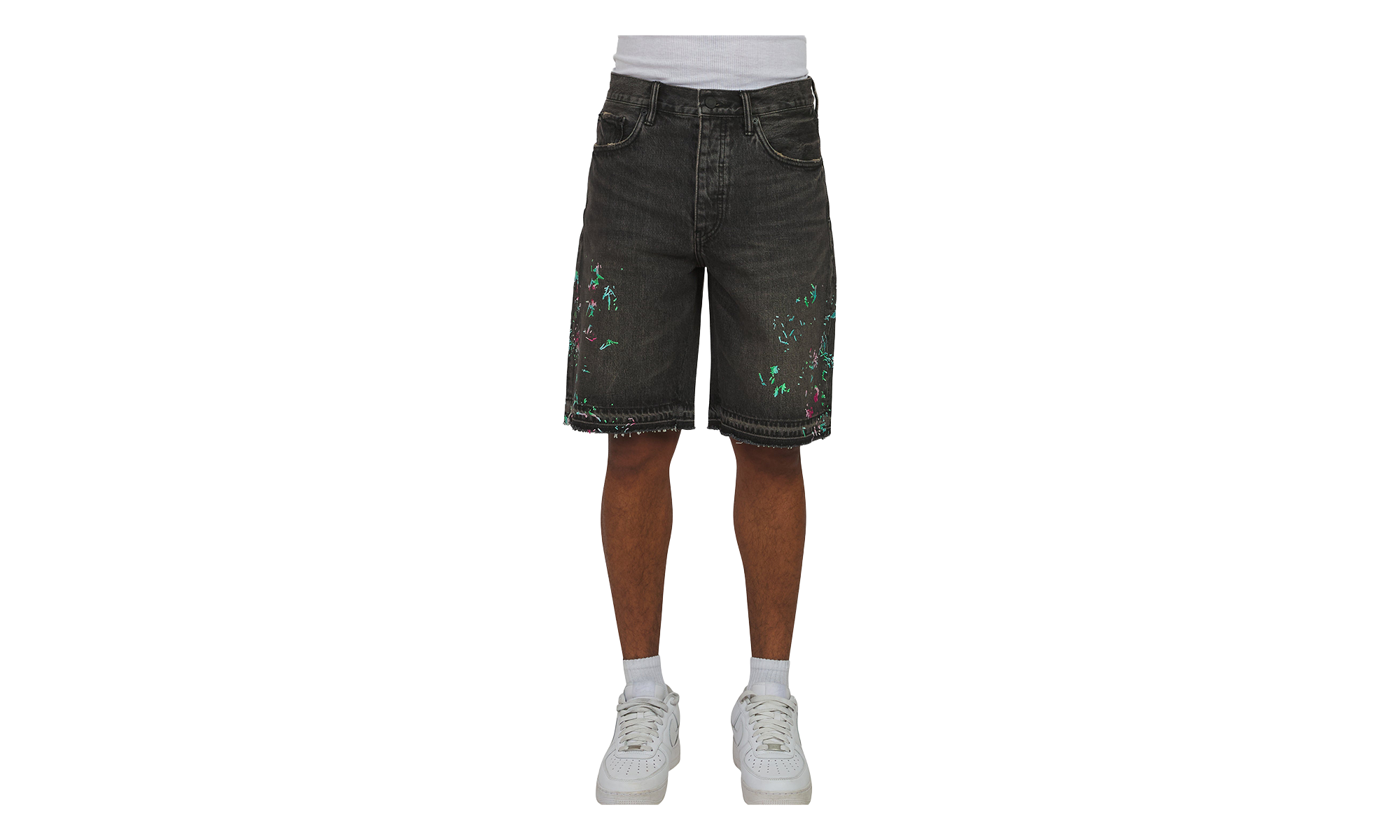 Splatter Embroidery Denim Shorts "Black" P059 UBSB226