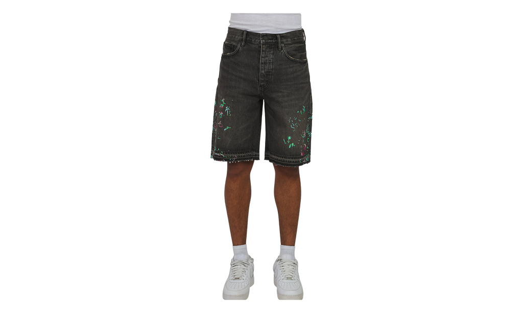 Splatter Embroidery Denim Shorts "Black" P059 UBSB226