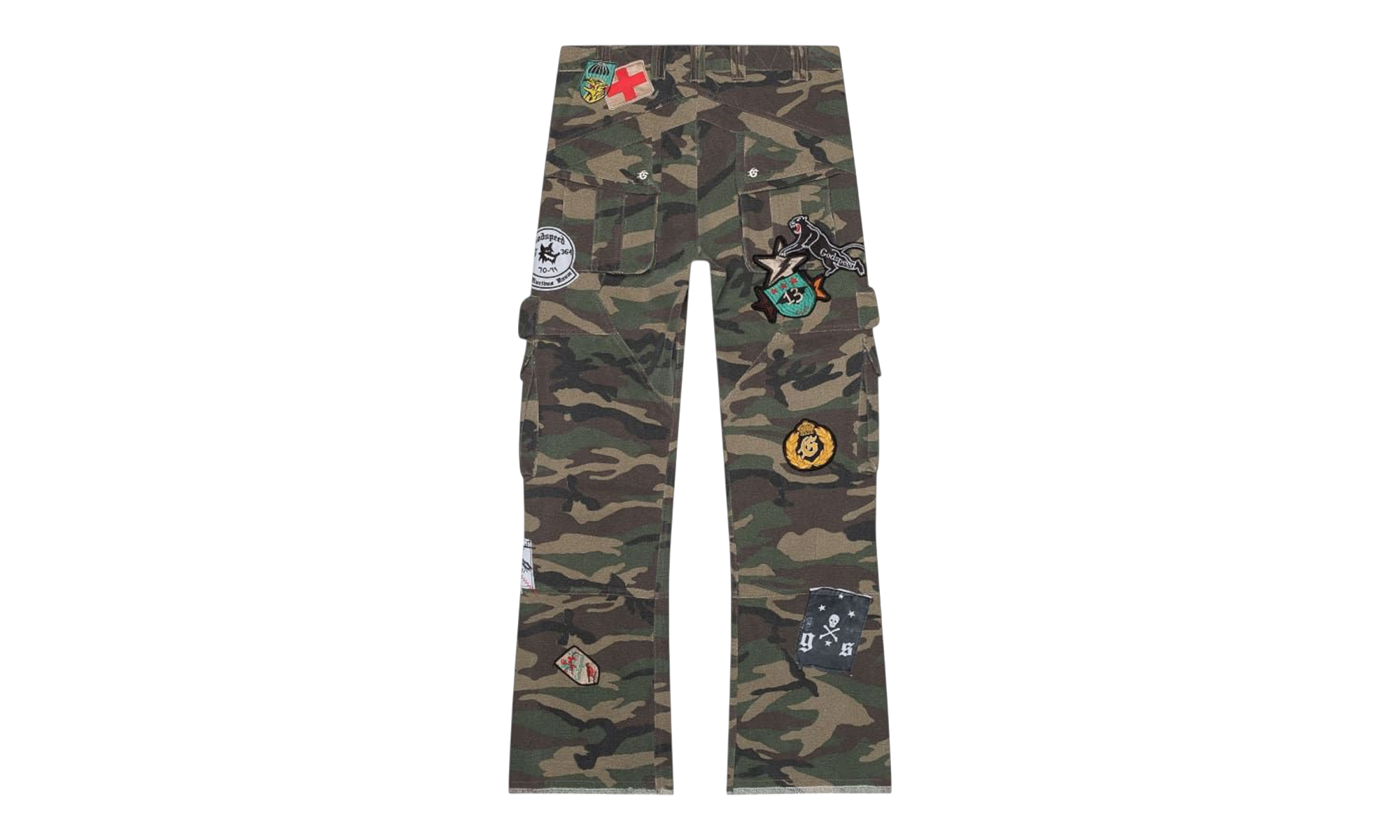 Patchwork Flared Cargo Pants "Camo Green" GS096
